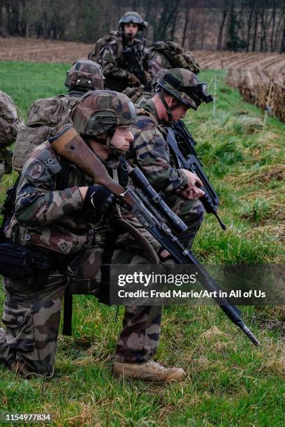 French soldiers from the 27th Alpine Fighter Regiment doing training during an exercice in order to go to Tchad and Mali for Barkhane Operation,...