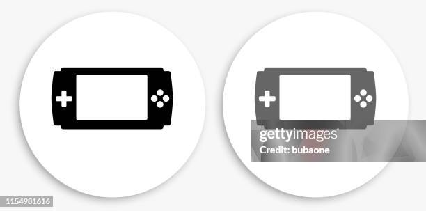 handheld game black and white round icon - multiple mobile devices stock illustrations