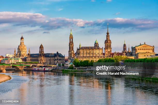 church of our lady, haussman tower, catholic court church, semperoper and elbe river, dresden, saxony, germany - dresda foto e immagini stock