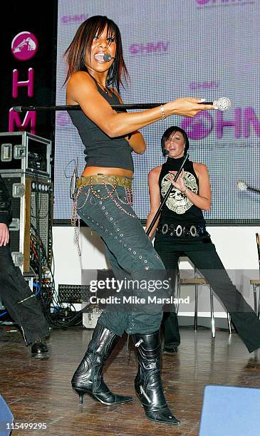 Kelli Young and Michelle Heaton of Liberty X during Liberty X Performs in HMV to Promote New Album "Being Somebody" - London at HMV, 150 Oxford...