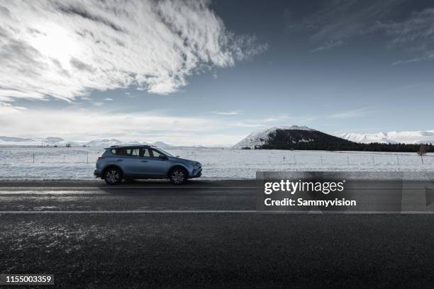 road trip at new zealand in winter - car snow stock pictures, royalty-free photos & images