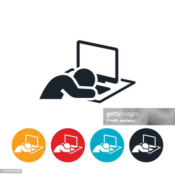 stockillustraties, clipart, cartoons en iconen met in slaap bij computer pictogram - verveling