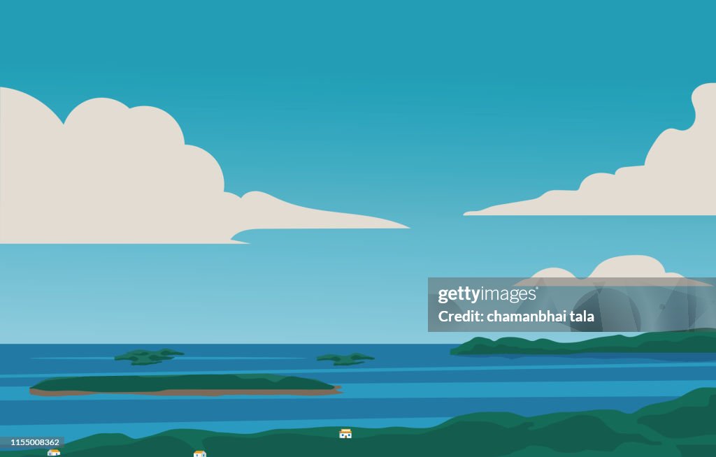 Summer lake landscapes. Horizontal wild sideview landscape