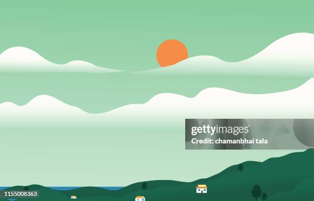 illustrations, cliparts, dessins animés et icônes de vallée rurale campagne agricole. - ville dessin