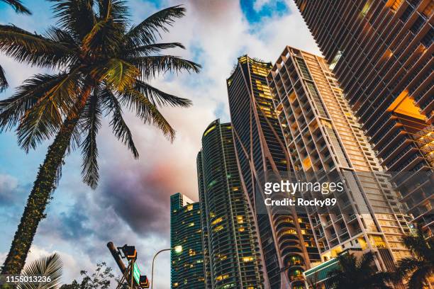 dramatic sunset in miami, florida, at biscayne boulevard - miami stock pictures, royalty-free photos & images