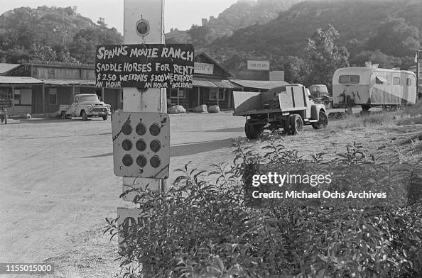 A sign at the Spahn Movie Ranch, owned by American rancher George ...