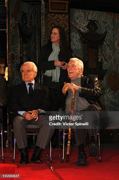 Jack Valenti and Kirk Douglas during Jack Valenti Dedication with Hand and Footprints at Grauman's Chinese Theatre at Grauman's Chinese Theatre...
