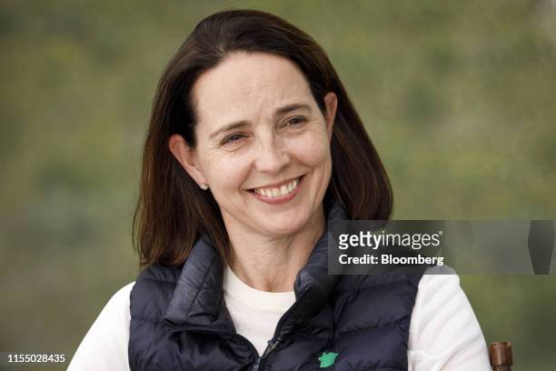 Sarah Friar, chief executive officer of Nextdoor.com Inc., smiles during a Bloomberg Television interview on the sidelines of the Allen & Co. Media...