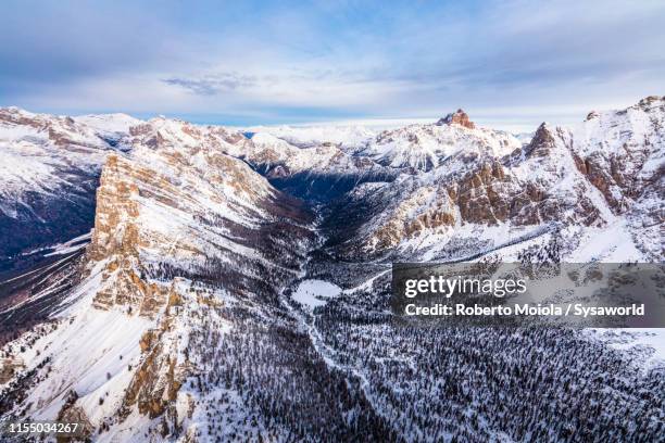 aerial view of pomagagnon and croda rossa, dolomites - cortina stock pictures, royalty-free photos & images