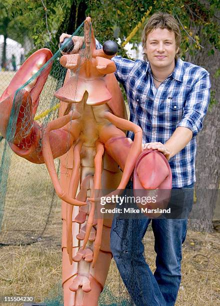 Jamie Oliver during "Peter Pan" Characters Wander Kensington Gardens for Great Ormond Street Hospital - July 23, 2005 at Kensington Gardens in...