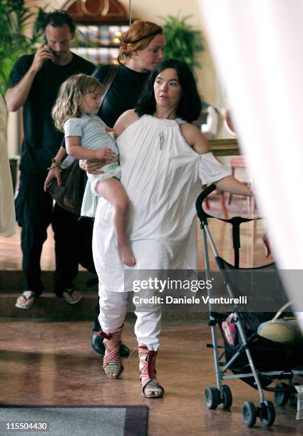 Bjork with daughter Isadora and Matthew Barney