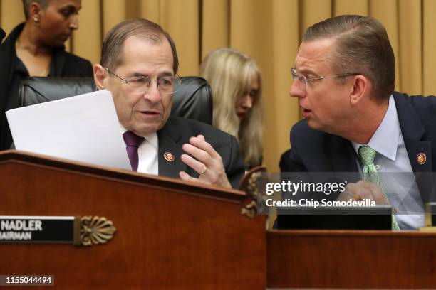 House Judiciary Committee Chairman Jerrold Nadler talks with ranking member Rep. Doug Collins before a hearing about the Mueller Reporter in the...