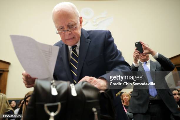 Former Chief White House Counsel John Dean prepares to testify about the Mueller Report before the House Judiciary Committee in the Rayburn House...