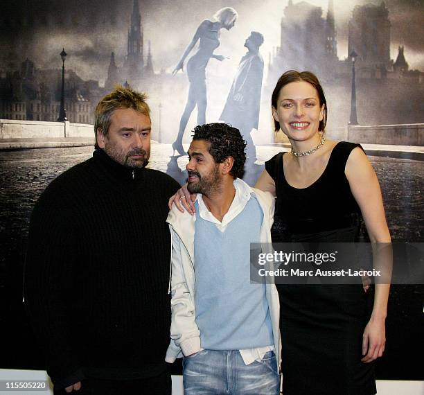 Luc Besson, Jamel Debbouze, Rie Rasmussen during "Angel-A" Paris Premiere - Arrivals at Gaumont-Marignan in Paris, France.