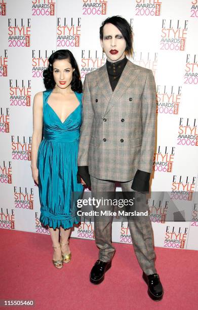 Dita Von Teese and Marilyn Manson during Elle Style Awards 2006 - Inside Arrivals at Old Truman Brewery in London, Great Britain.