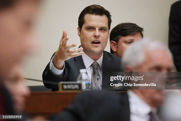 House Judiciary Committee member Rep. Matt Gaetz questions witnesses during a hearing about the Mueller Reporter in the Rayburn House Office Building...