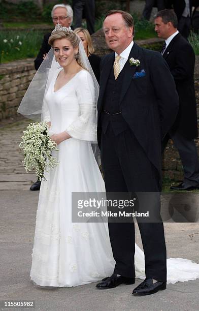 Laura Parker Bowles and Andrew Parker Bowles during Laura Parker Bowles and Harry Lopes - Wedding at St Cyriac's Church in Lacock, Great Britain.