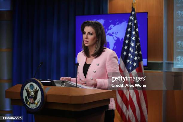State Department spokesperson Morgan Ortagus speaks during a media briefing at the State Department June 10, 2019 in Washington, DC. Secretary of...