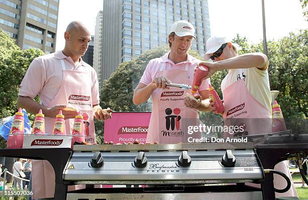 Michael Vella of the Parramatta Eels, Glen McGrath and Michael Clarke