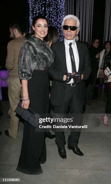 Luisa Ranieri and Karl Lagerfeld during Loris Cecchini Exhibition - Fendi Party at Palais de Tokyo in Paris, France.