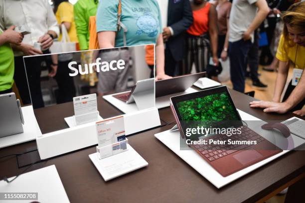 Microsoft Surface device on display at the Microsoft store opening on July 11, 2019 in London, England. Microsoft opened their first flagship store...