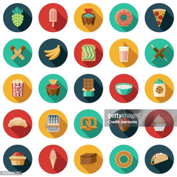 illustrazioni stock, clip art, cartoni animati e icone di tendenza di set di icone snack - savory pie