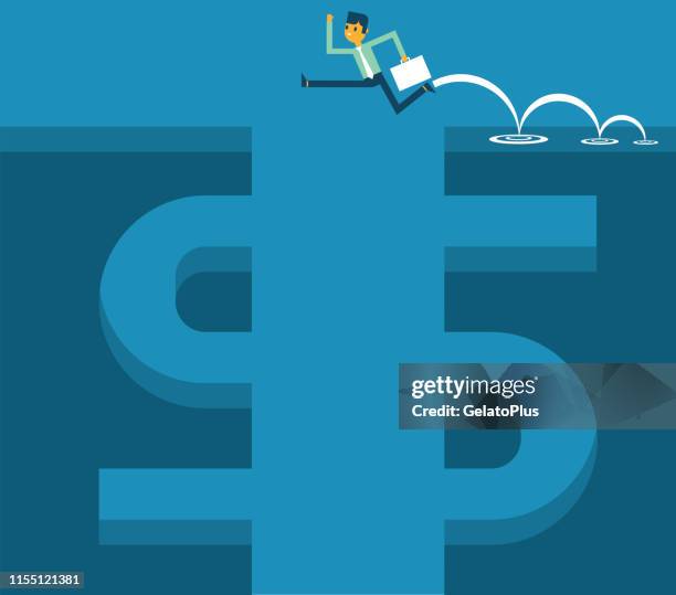 stockillustraties, clipart, cartoons en iconen met zakenman jumping-dollarteken - pitfall