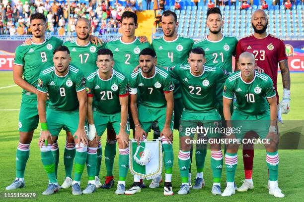 Algeria's forward Baghdad Bounedjah, Algeria's midfielder Adlene Guedioura, Algeria's defender Aissa Mandi, Algeria's defender Djamel Benlamri,...