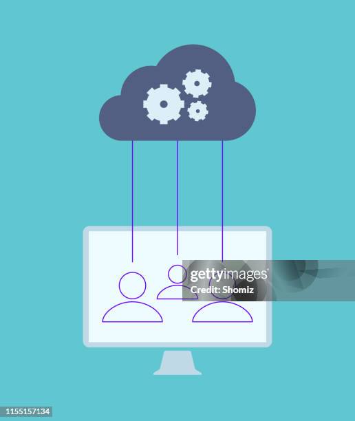 cloud computing - remote collaboration stock illustrations