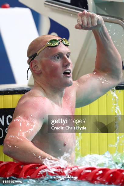 David Morgan celebrates winning the Mens Butterfly Final at Brisbane Aquatic Centre on June 11, 2019 in Brisbane, Australia.