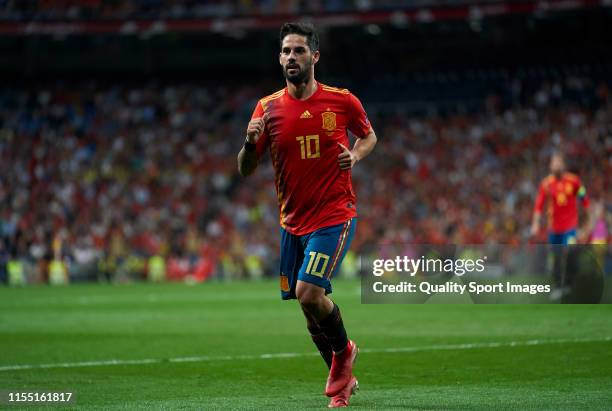 Isco Alarcon of Spain looks on during the UEFA Euro 2020 qualifier match between Spain and Sweden at Bernabeu on June 10, 2019 in Madrid, Spain.