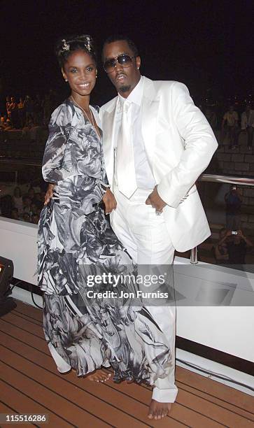 Kim Porter and Sean "P Diddy" Combs during "Unforgivable" Fragrance Celebration - Dinner - St. Tropez - France in St Tropez, France.