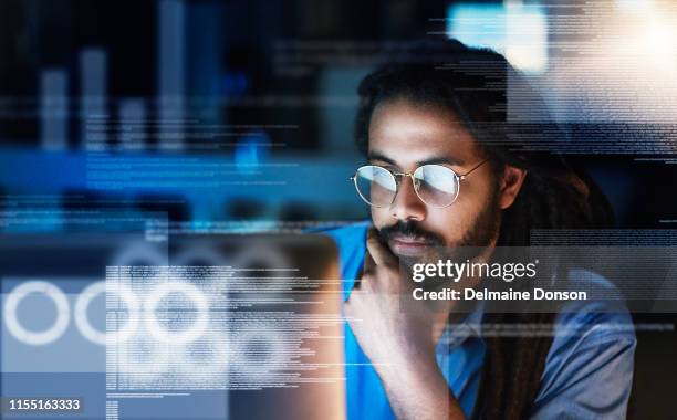 hij zal houden bij het tot het gebarsten - thinking man cloud stockfoto's en -beelden