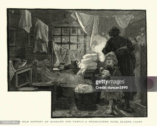 bricklayer's wife, ellen's court, east end, london, 19th century - laundry stock illustrations