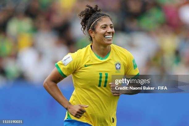Cristiane of Brazil celebrates after her second goal during the 2019 FIFA Women's World Cup France group C match between Brazil and Jamaica at Stade...