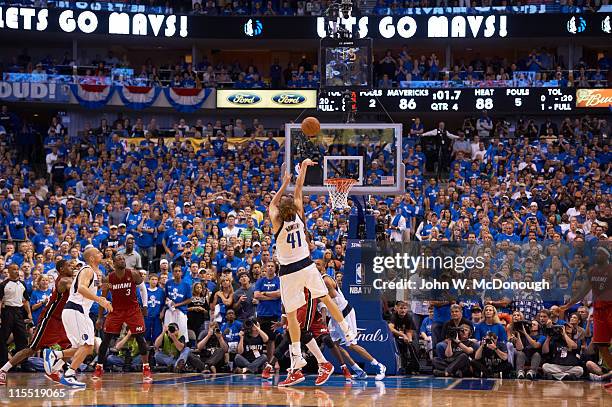 Finals: Rear view of Dallas Mavericks Dirk Nowitzki in action, shot vs Miami Heat at American Airlines Center. Game 3. Dallas, TX 6/5/2011 CREDIT:...