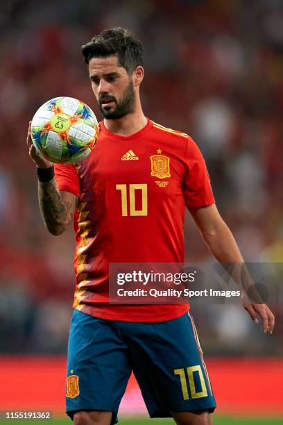 Isco Alarcon of Spain in action during the UEFA Euro 2020 qualifier match between Spain and Sweden at Bernabeu on June 10, 2019 in Madrid, Spain.