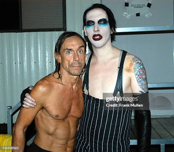 Iggy Pop with Marilyn Manson, backstage at the Voodoo Music Experience, November 1, 2003. EXCLUSIVE