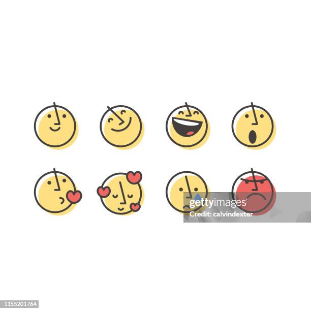 emoticons collection line art offset color abstract faces - data collection stock illustrations
