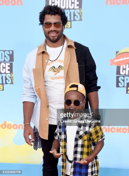 Russell Wilson and Future Zahir Wilburn attend Nickelodeon Kids' Choice Sports 2019 at Barker Hangar on July 11, 2019 in Santa Monica, California.