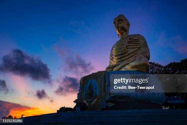 beautiful golden buddha with golden sunset - vesak day imagens e fotografias de stock