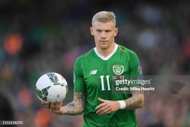 James McClean of Ireland in action during the UEFA Euro 2020 Qualifying Group D match between Ireland and Gibraltar at Aviva Stadium on June 10, 2019...