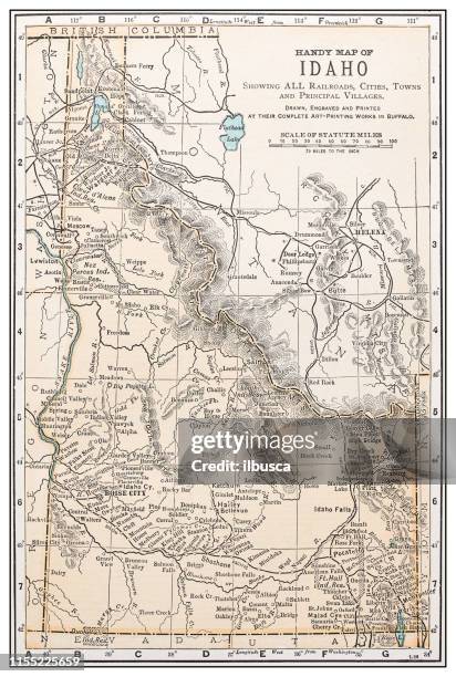 ilustraciones, imágenes clip art, dibujos animados e iconos de stock de antiguo vintage retro estados unidos mapa: idaho - idaho