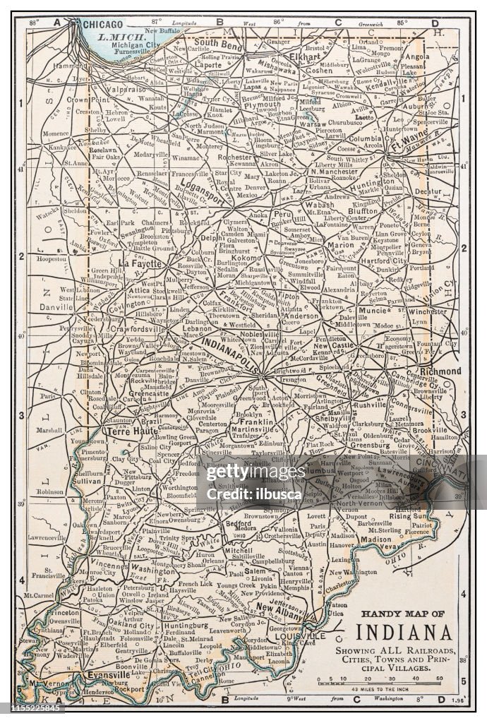 Antike Vintage-Retro-Karte USA: Indiana