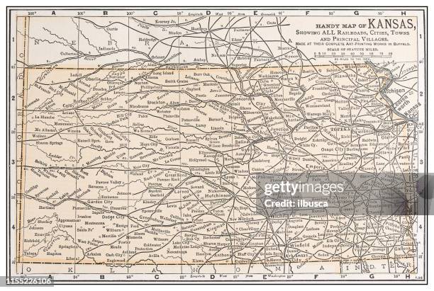 antique vintage retro usa map: kansas - kansas map stock illustrations