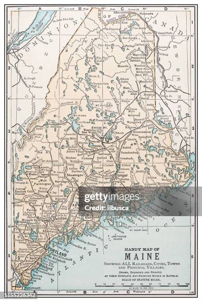 antique vintage retro usa map: maine - maine stock illustrations