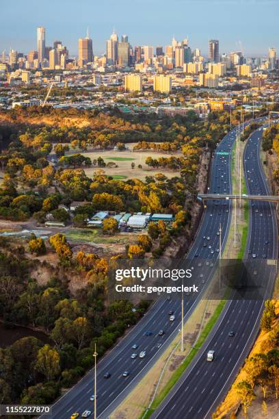 melbourne from the air - australian road stock pictures, royalty-free photos & images