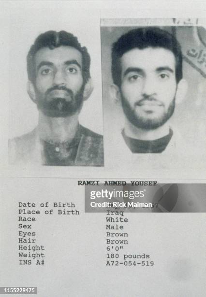 Fiche anthropométrique de Ramzi Ahmed Yousef, 6ème suspect dans l'affaire du World Trade Center.