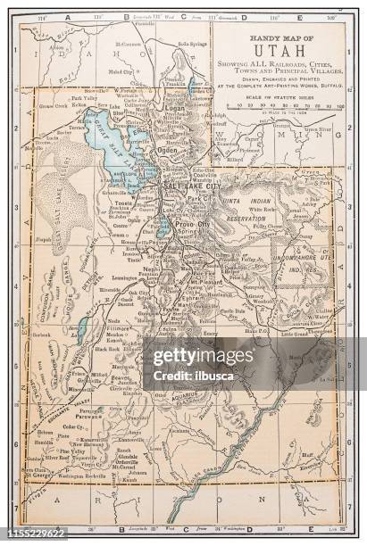 illustrazioni stock, clip art, cartoni animati e icone di tendenza di mappa antica vintage retrò usa: utah - utah