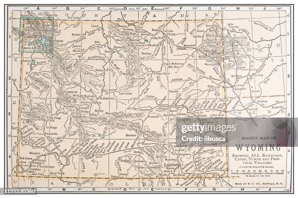 antique vintage retro usa map: wyoming - wyoming stock illustrations